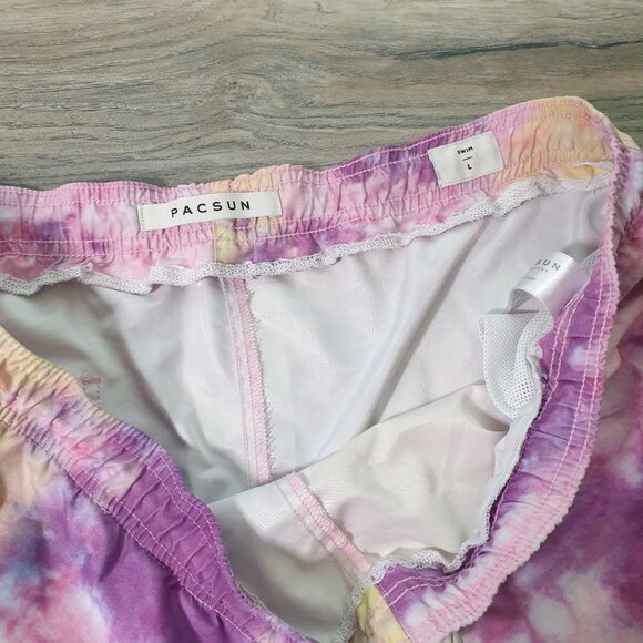 PacSun Mens L Tie Dye Swim Shorts Pink Purple Yellow 36 In Waist Drawstring - Picture 4 of 4